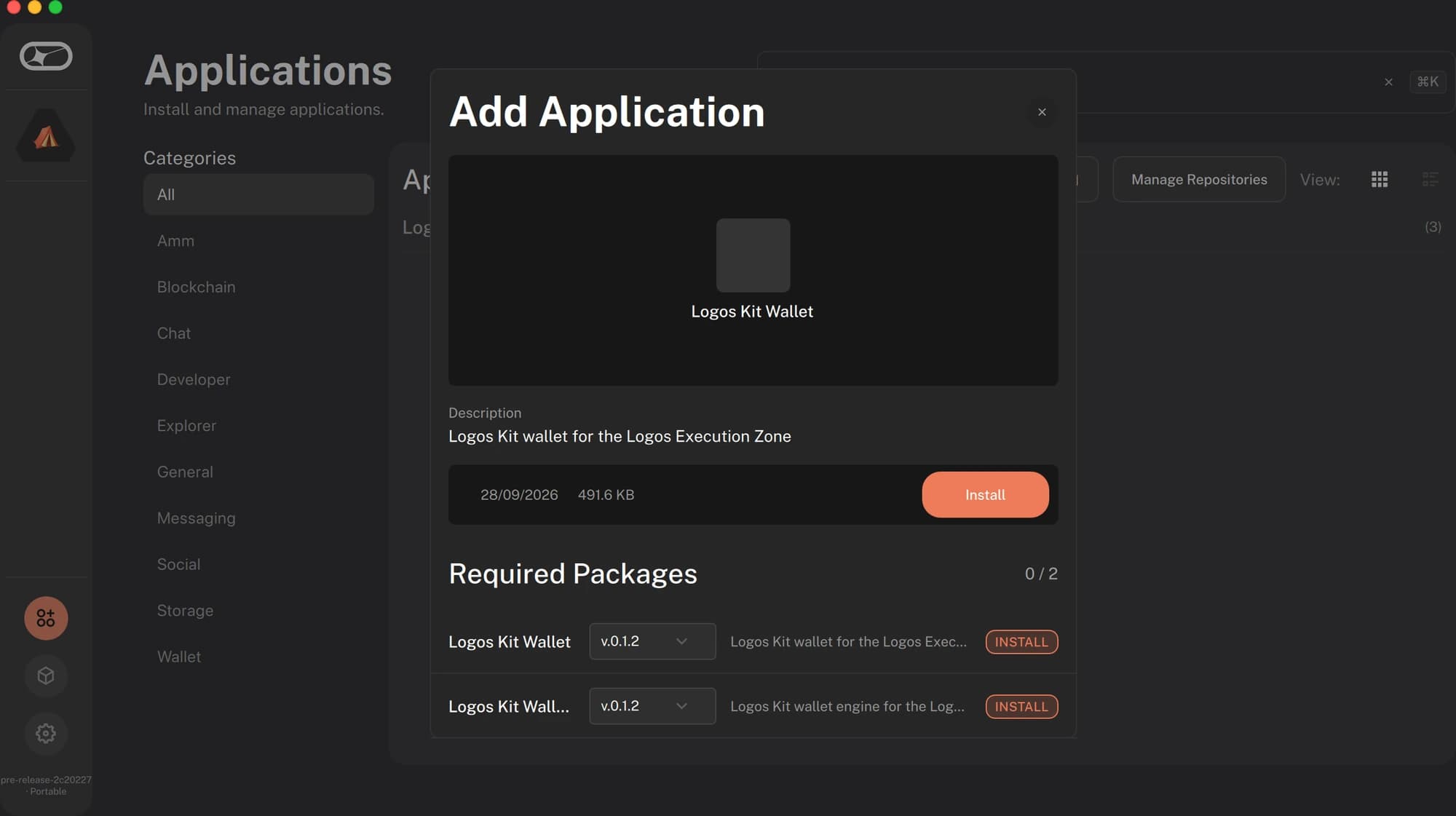 Installing Logos Kit Wallet from the catalog