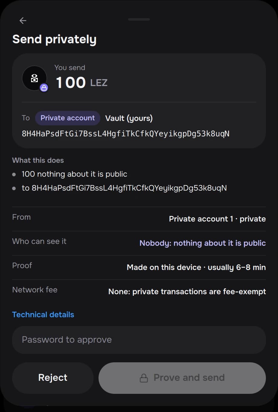Reviewing a private transfer